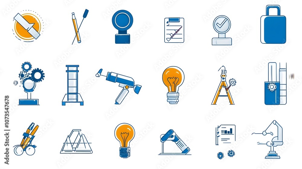 Aufkleber assurance icon set in line style for web containing evaluation inspection and testing processes on white background  Symbols for control management improvement and certification