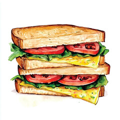 Sandwich watercolor clipart illustration