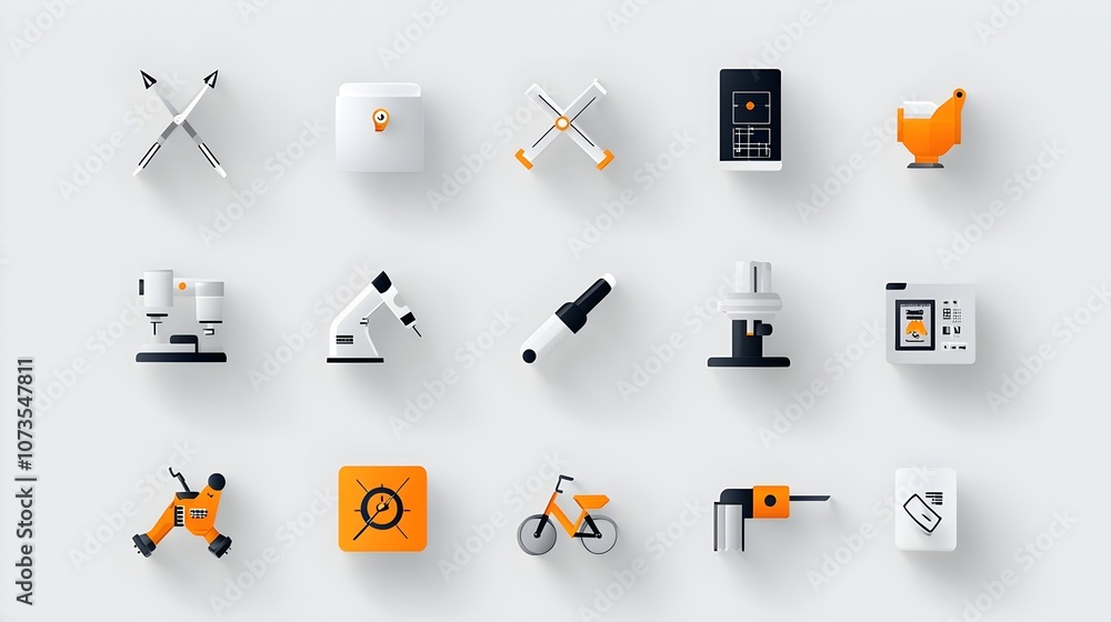 Fototapete Set of modern control icons in a simple line art style  Includes symbols for assurance inspection and production processes on a white background  Suitable for use in industrial manufacturing