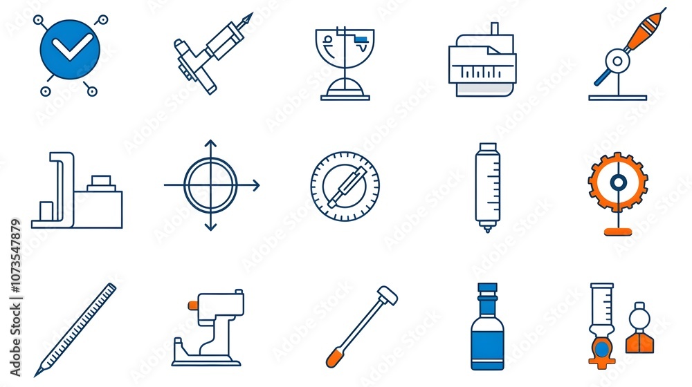 Aufkleber Comprehensive web and mobile control icon collection in a clean line art style featuring a variety of symbols for testing inspection and assurance processes