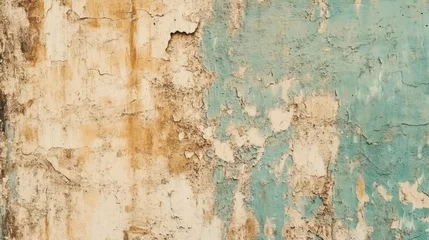 Wall murals Vintage teal and beige peeling wall texture, symbolizing rustic and aged decor 
