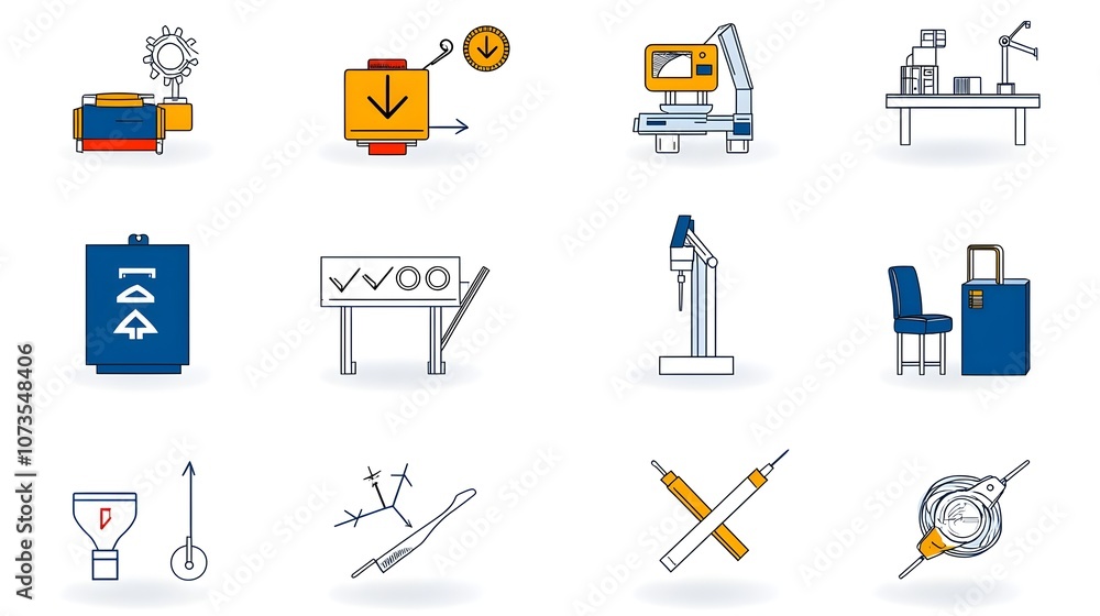 Aufkleber Simple line icons for control evaluation and inspection processes  Symbols representing assurance testing verification and certification on a clean white background