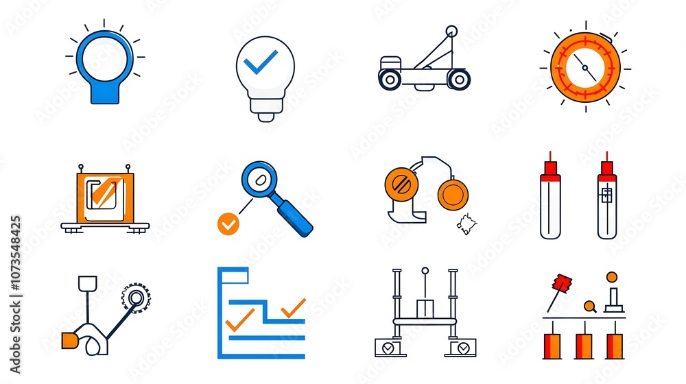 Fototapete Set of Minimalist Line Art Icons Representing Control Testing Evaluation and Inspection Processes on a White Background  Simple Clean and Graphic Design Elements for User Interface