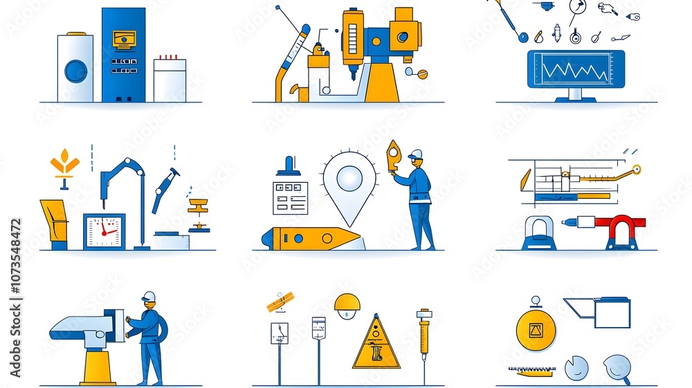 Fototapete Minimalist and clean line art icons representing control inspection and assurance symbols for web and mobile application user interfaces and design systems