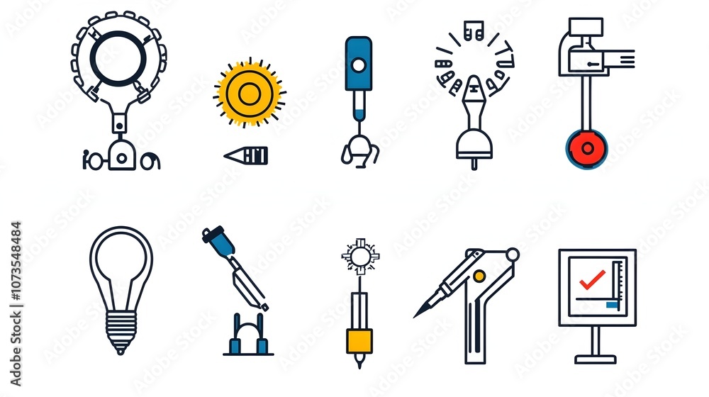 Poster Clean line art control icons for web and mobile including symbols for inspection and assurance on a simple white background  Minimalist graphic design elements perfect for technology software