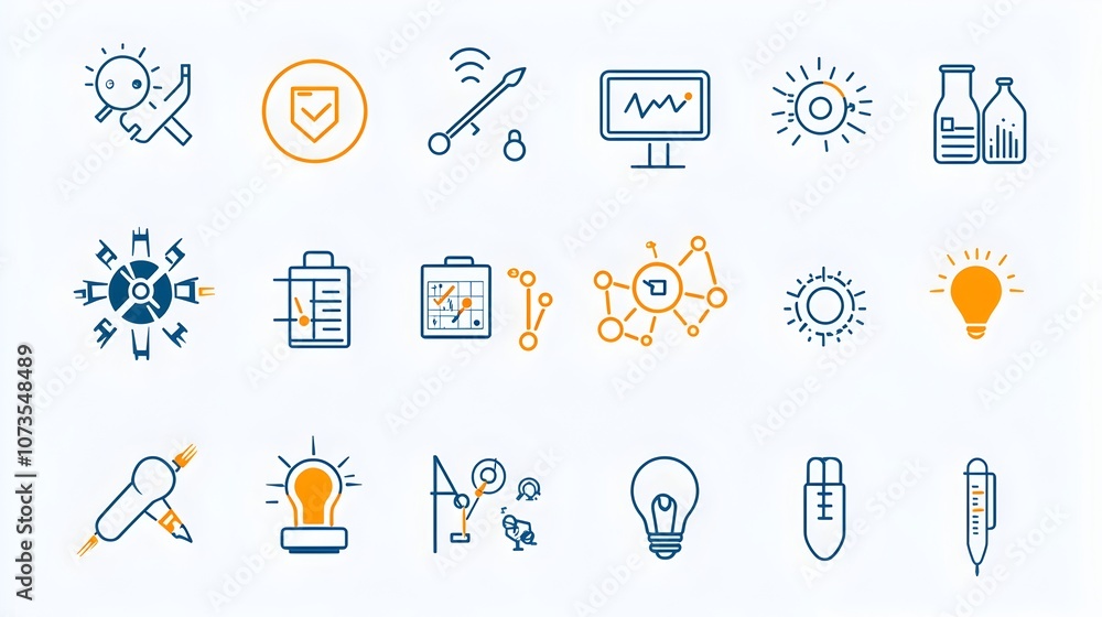 Poster Clean line art control icons for web and mobile applications including symbols for inspection assurance and certification on a white background