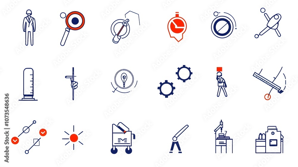 Poster Set of control web icons in simple line style featuring assurance and evaluation symbols on a white background  Representing concepts of management business technology and design