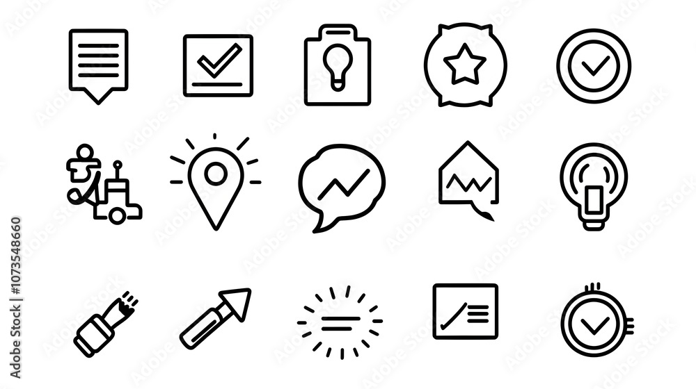 Poster Set of minimalist line style customer feedback icons for web and digital user interface design including icons for client satisfaction testimonials and product reviews on a clean white background