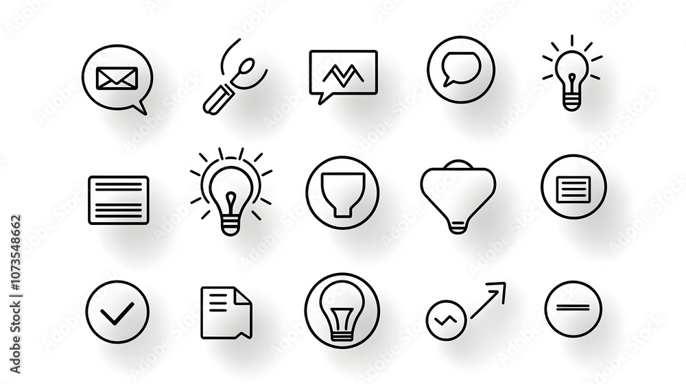 Poster Collection of minimalist line style icons representing customer satisfaction feedback testimonials and online reviews for web design mobile apps and digital analytics dashboards