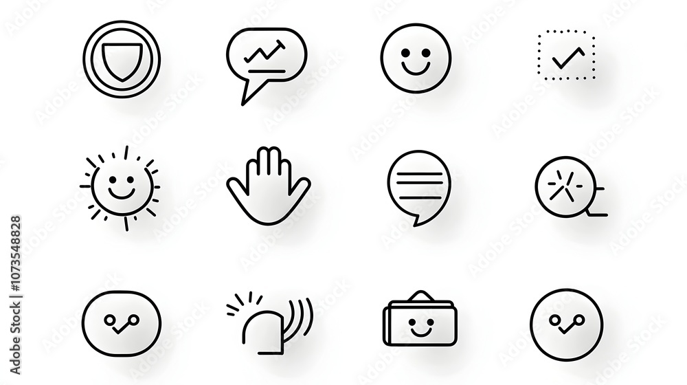 Poster Collection of Line Style Graphic Icons and Symbols Representing Customer Satisfaction Rating Feedback and Experience on White Background