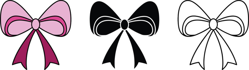 Three Bows in Pink, Black, and White