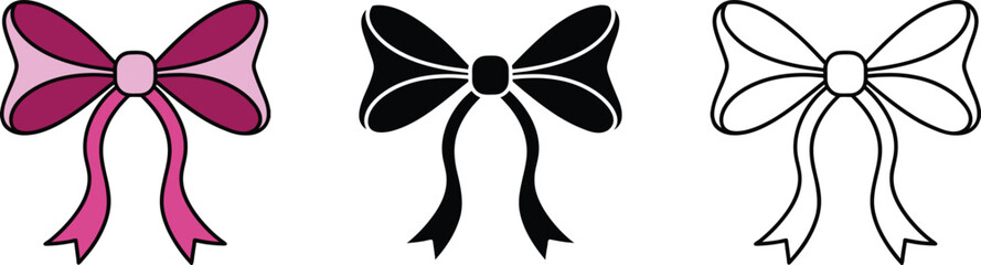 Pink, Black, and White Bow Clipart Set