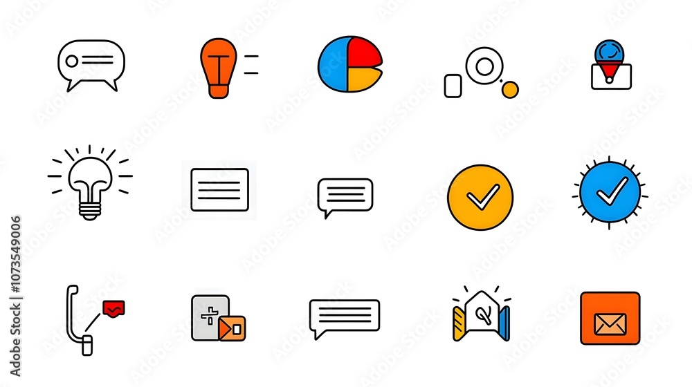Poster Set of minimalist line art style feedback icons for mobile app or website featuring review testimonial and rating symbols on a clean white background