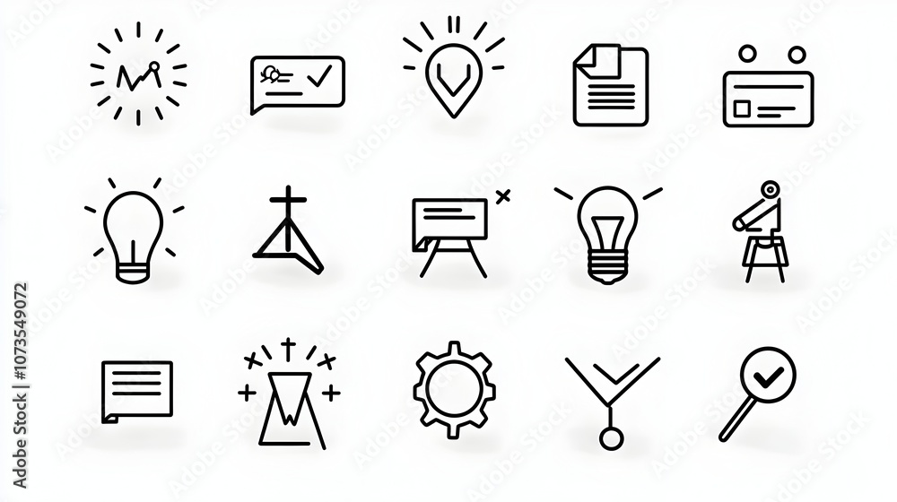 Poster Set of Feedback Icons in Line Art Style for Mobile App User Interface Design Featuring Review Testimonial and Rating Symbols on White Background