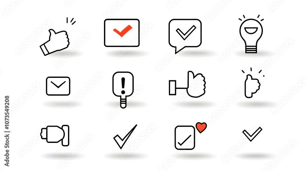 Aufkleber Set of Line Style Customer Satisfaction Icons including Like Dislike and Review Symbols on a Simple White Background for Graphic Design Web and App Interface