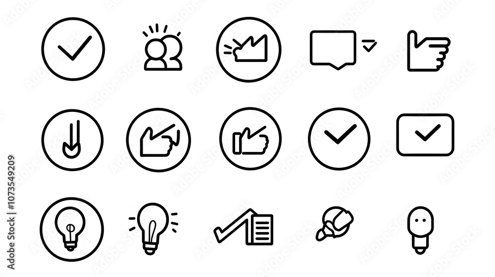 Poster Set of line style icons representing customer satisfaction including like dislike and review icons on a simple white background