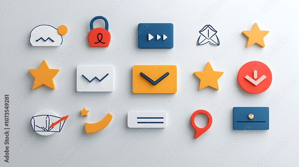 Poster Minimalistic customer satisfaction feedback icon set with rating testimonial and review symbols on a clean white background  This modern flat design graphic interface conveys user experience