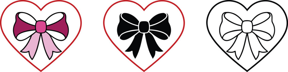 Three Heart Shapes with Bows in Different Colors