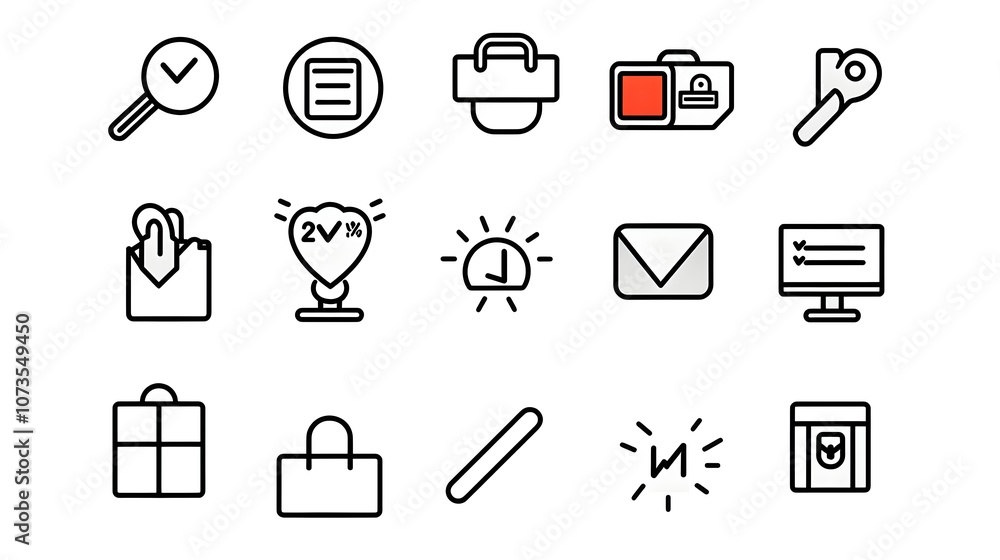 Aufkleber Set of minimalist line style icons representing customer feedback ratings client experience service satisfaction metrics on a clean white background  Useful for interface design surveys reviews