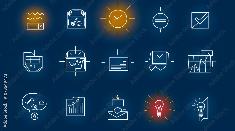 Fototapete Minimalist line icon set featuring customer feedback rating and client experience concepts on a clean white background  The collection includes simple modern graphic symbols for more