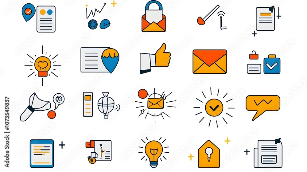 Poster Clean line icon set representing customer satisfaction and experience review with symbols for client management and business process optimization