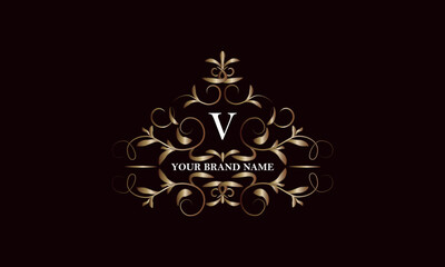 Elegant luxury floral letter V template design. Identity monogram, business sign, logo design. Vector illustration.
