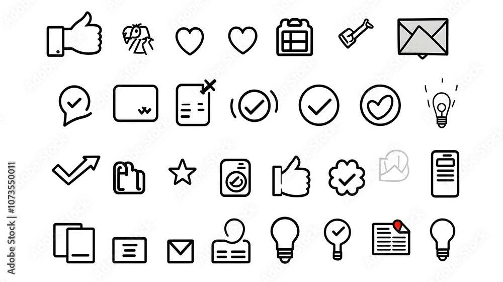 Poster Minimal line icon set featuring symbols for customer feedback including like dislike rating and client satisfaction on a clean white background  This simple