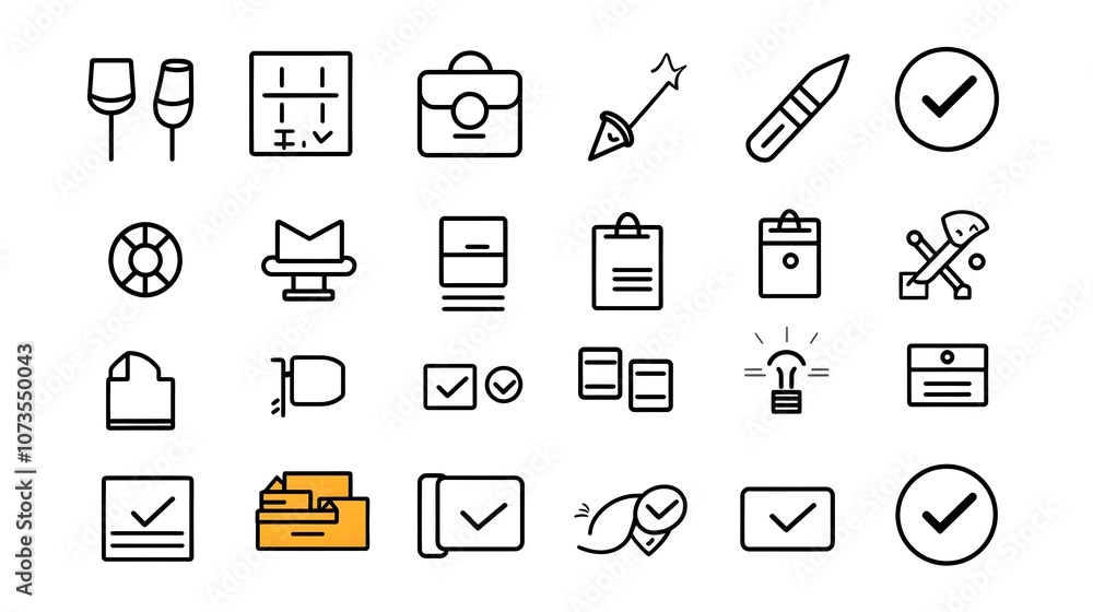Poster Collection of customer satisfaction icons in line style featuring rating review and client testimonial symbols on a clean white background  Minimalist and modern representing feedback evaluation