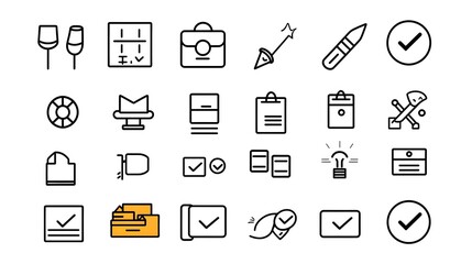 Collection of customer satisfaction icons in line style featuring rating review and client testimonial symbols on a clean white background  Minimalist and modern representing feedback evaluation