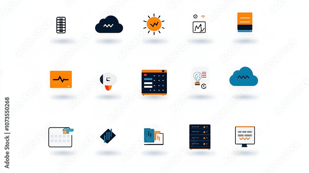 Aufkleber Set of line style icons for web hosting services including symbols for website data exchange cloud storage and other digital technology concepts on a clean white background  Minimal