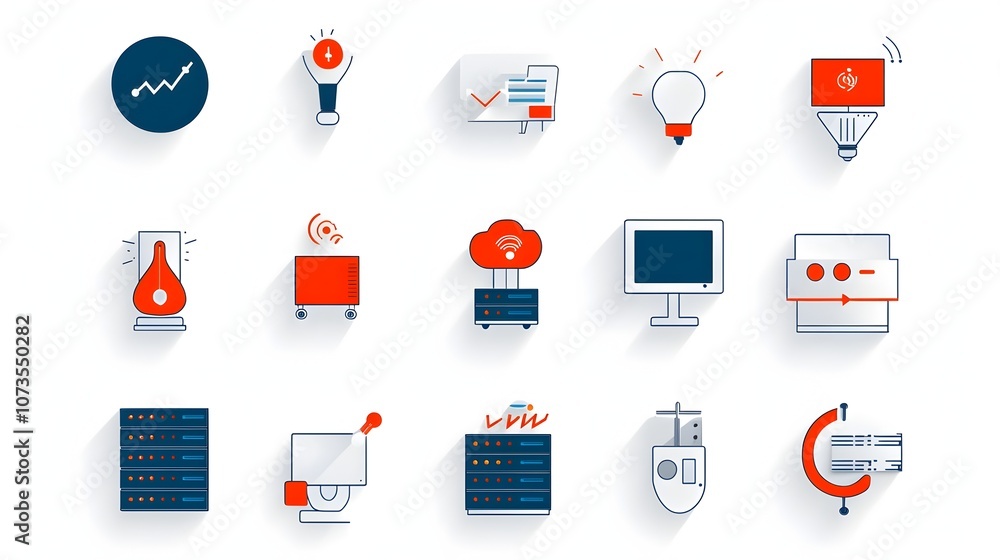 Aufkleber Set of clean line art style web hosting icons including server traffic webspace and other related symbols on a white background  Representing technology digital infrastructure cloud storage