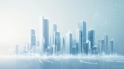 3d rendering of city buildings with data in the center on a white background