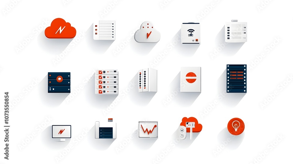 Fototapete Collection of modern web hosting icons in line style design with symbols for data exchange server and cloud computing technology  Flat set for digital services