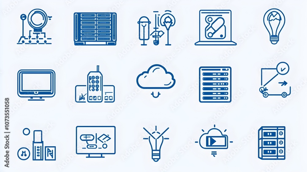Aufkleber Collection of cloud hosting and server icons in a clean minimalist line art style  Featuring symbols for web domains webspaces and various digital services and technologies