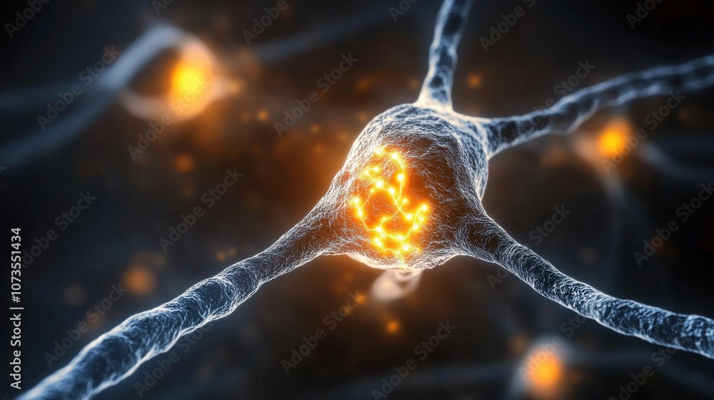 Poster close-up view of a neuron with glowing synapses representing neural connections in a digital art sty