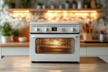 Fototapeta premium Modern countertop oven in bright kitchen setting