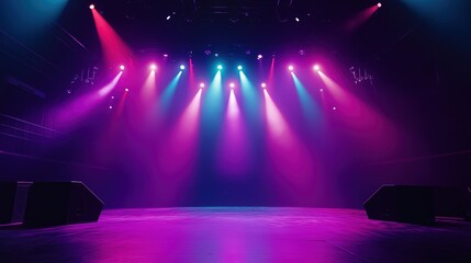 Stage with colorful spots lights shining down