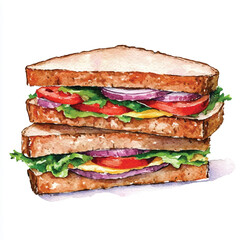 Sandwich watercolor clipart illustration