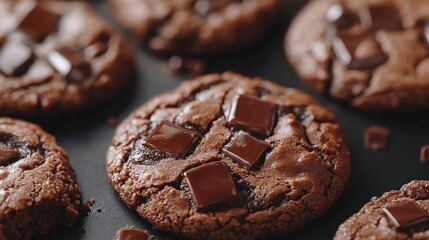 Freshly baked chocolate cookies with melted chocolate chunks
