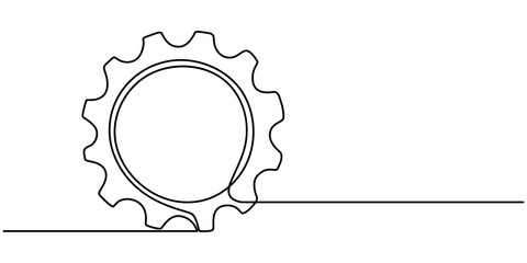 Continuous one line drawing of Setting icon isolated on white background outline vector illustration, Continuous one line drawing of machine gear. One line drawing illustration of gear wheel. Gear