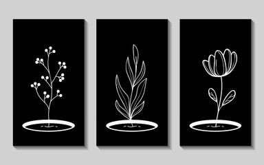 Minimalist flower images, black and white wall decorations