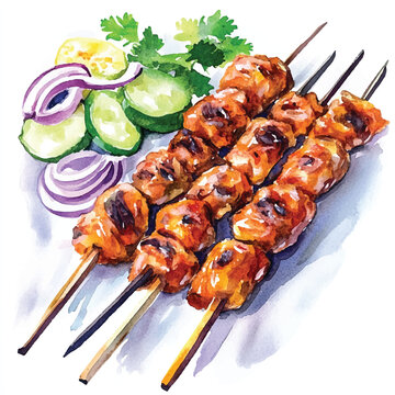 watercolor skewers with vegetables clip art preview