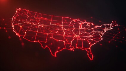 United States Map Glowing Red Lines Network Connection