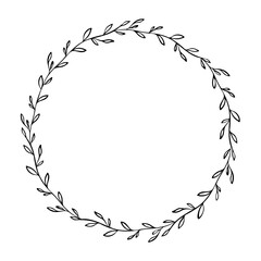 Vector illustration of hand drawn floral wreath. Ink drawing. Graphic style beautiful wedding design element.