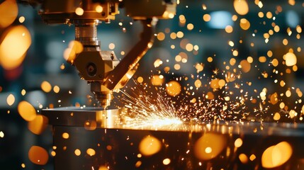 Precision Lathe Machine Cutting Aluminum with Sparks Flying at a Workshop, Capturing the Art of Metalworking and Engineering Excellence in Action