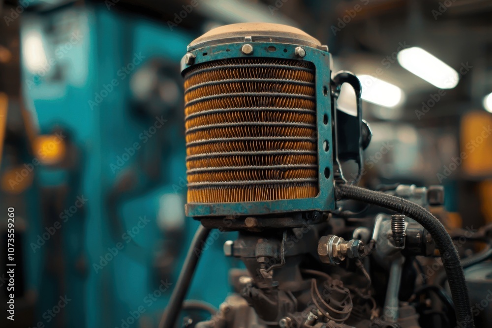 Aufkleber detailed close-up of a diesel engine air intake system with filter designed for enhanced performance