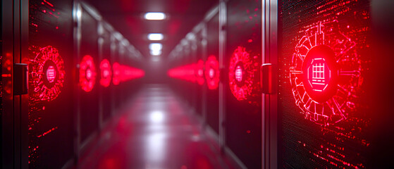 Obraz premium Futuristic Data Center with Red Lights and Technology