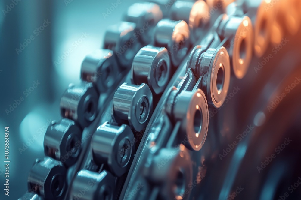 Poster close-up of diesel engine timing chain sprockets for maintenance and repair, highlighting intricate 