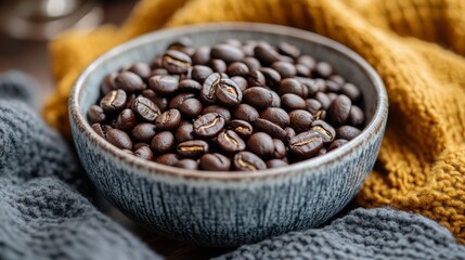 Fototapeta premium Close-up of roasted coffee beans in a decorative bowl