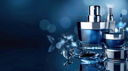 Skincare Products on a Blue Background - a refreshing and vibrant visual. The blue background enhances the appeal of the skincare products, creating a soothing and inviting scene.